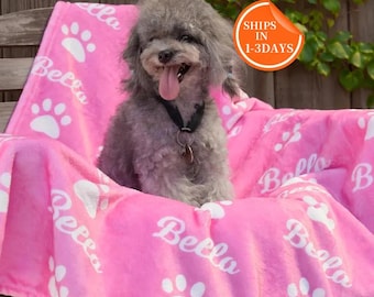 Manta de felpa con estampado de huellas de patas personalizada, manta con nombre de mascota personalizado
