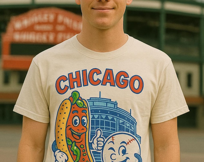 Retro Chicago Baseball T-Shirt, Comfort Colors, Perfect for Game Days, Cartoon Style, Chicago Hot Dog