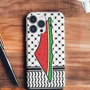 iPhone Hülle mit Palästina Landkarte und Kuffiya Design | Wassermelonen-Farben | Schlanke Schutzhülle | Passend für iPhone 7 und Up