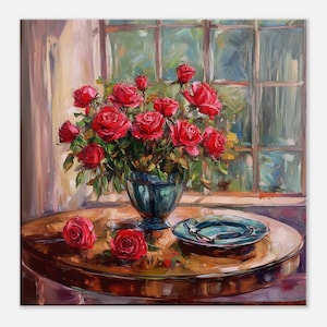 Roses Bouquet on a Table Canvas