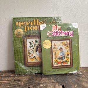 Vintage Jiffy Stitchery and Needle Pointers by Barbara Jennings by Sunset Designs. Cross stitch and crewel frames. Floral Daisy 1970s