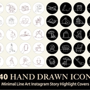 240 hand drawn Instagram story highlight covers, black and white, lifestyle, minimalist highlights, social media kit, icons for ig stories