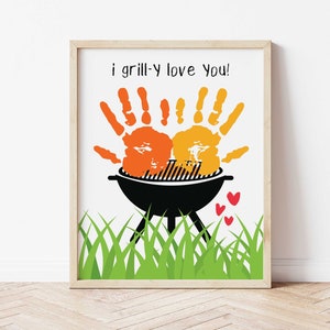 Manualidad con huella de mano para papá - Tarjeta con huella de mano para papá - Manualidad con huella de mano para el Día del Padre - Tarjeta imprimible para el Día del Padre - Manualidad con huella de mano para preescolar
