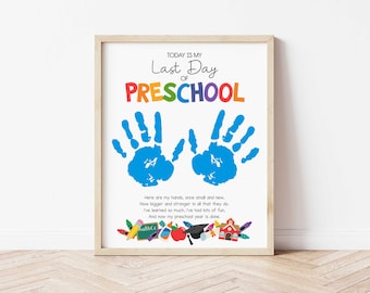 Huella de mano para el último día de preescolar - Imprimible para el último día de preescolar - Manualidad con huella de mano para preescolar - Actividad para el último día de preescolar