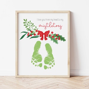 Lavoretto con impronte di piedi di Natale - Lavoretto con impronte di piedi di vischio - Ricordo di Natale - Arte con impronte di piedi di Natale - Arte con impronte di piedi di vischio