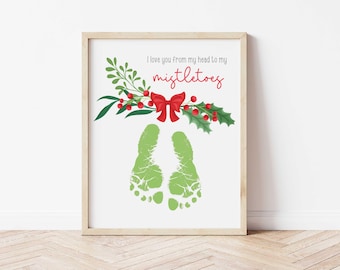 Christmas Footprint Craft - Mistletoes Footprint Craft - Christmas Keepsake - Christmas Footprint Art - Mistletoes Footprint Art