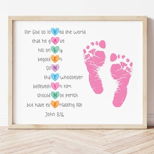 Valentine&#39;s Day Handprint - Valentine Handprint - Valentine&#39;s Day Footprint - John 3:16 Footprint - For God So Loved the World Handprint