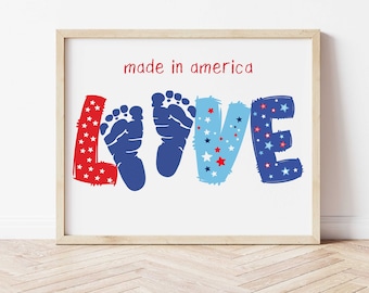 Handprint Art Craft - Footprint Craft - Fourth of July Craft - Fourth of July Handprint - Fourth of July Activity - Newborn Keepsake