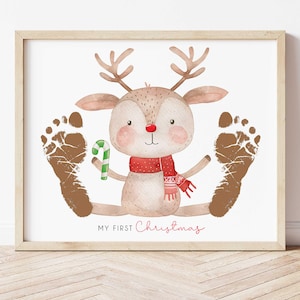 Lavoretto con impronte di piedi di Natale - Lavoretto con impronte di piedi di renna - Primo ricordo di Natale - Arte con impronte di piedi di Natale - Primo Natale con impronte di piedi di renna