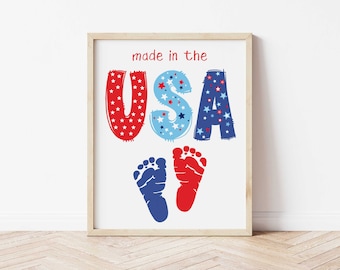 Handprint Art Craft - Footprint Craft - Fourth of July Craft - Fourth of July Handprint - Fourth of July Activity - Newborn Keepsake