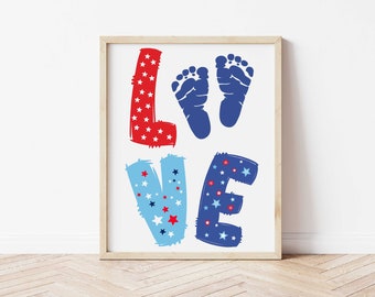 Handprint Art Craft - Footprint Craft - Fourth of July Craft - Fourth of July Handprint - Fourth of July Activity - Newborn Keepsake
