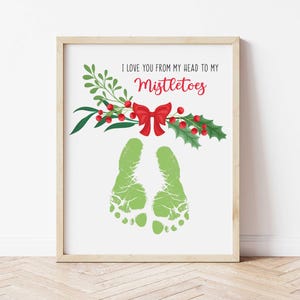 Lavoretto con impronte di piedi di Natale - Lavoretto con impronte di piedi di vischio - Ricordo di Natale - Arte con impronte di piedi di Natale - Arte con impronte di piedi di vischio