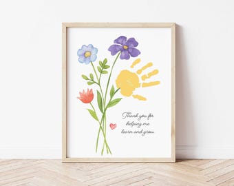 Teacher Appreciation Handprint | Thank You for Helping Me Learn and Grow | Flower Handprint | Toddler & Preschool Craft