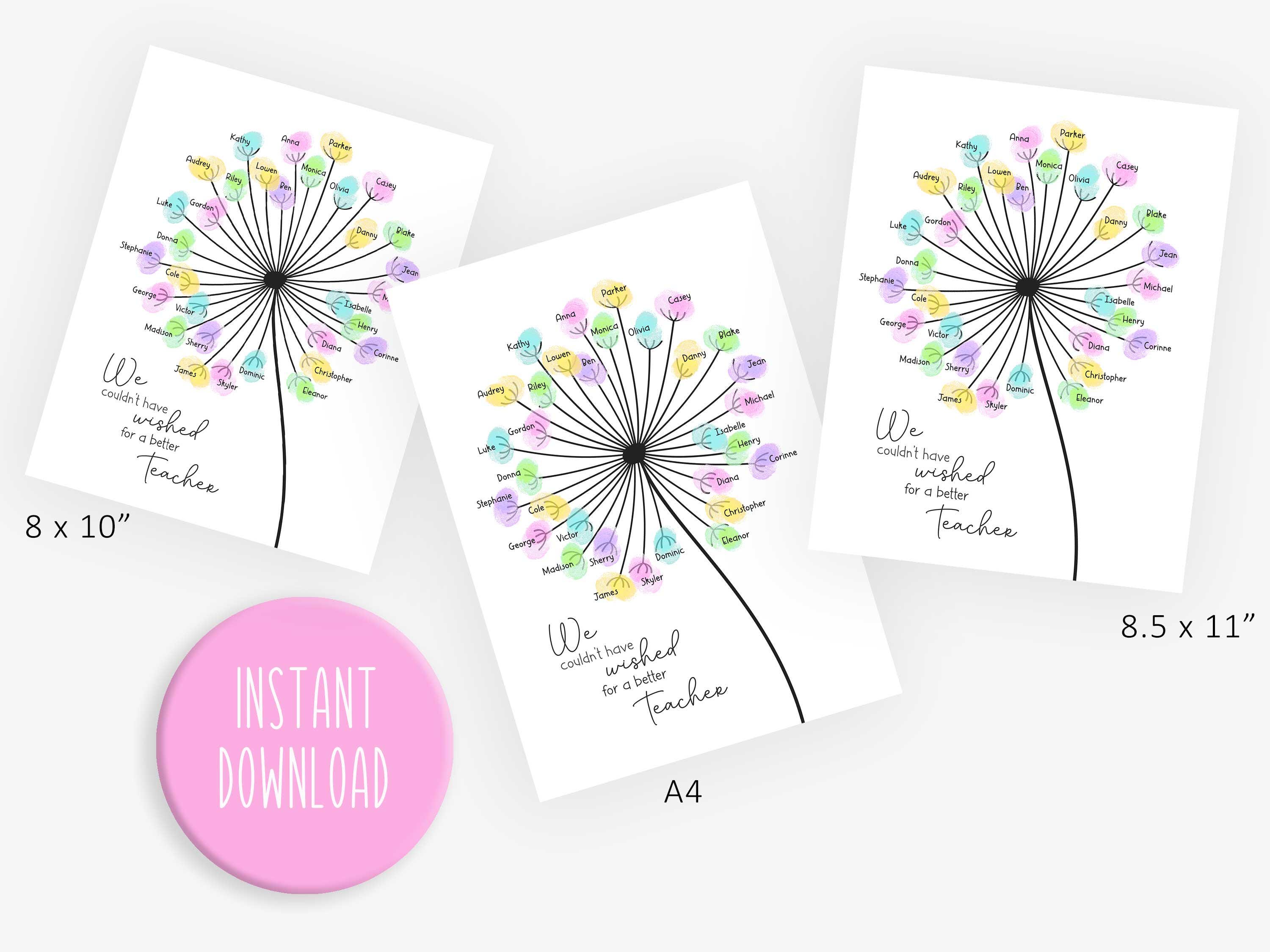 Teacher Appreciation Fingerprint Dandelion | Gift From Class | Thank ...