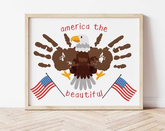 Manualidad con huellas de manos - Manualidad del 4 de julio - Manualidad del 4 de julio Huella de manos - Actividad del 4 de julio - Manualidad de recuerdos - Manualidad del 4 de julio