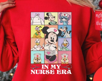 Chemise rétro de l'époque des infirmières de My Disney, sweat pour infirmière Baymax pour chien Mickey Minnie Stitch, bonne fête des infirmières 2024, idée cadeau pour les élèves de l'école d'infirmières