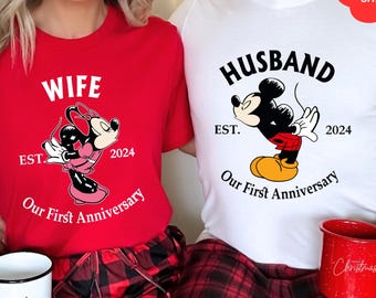Custom Disney Anniversary Shirts Matching Couple Disneyworld Tee, Wife Husband Disney Trip Shirt, First Anniversary Est Year Disneyland Tees