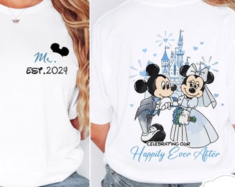 Personalized Disney Mr and Mrs Est 2024 T-shirt, Mickey Minnie Couple Matching Shirt, Disney Honeymoon Shirt, Minnie Wedding Anniversary Tee