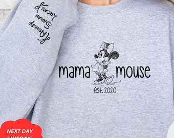 Sudadera personalizada de Mamá Ratón, Sudadera con el nombre del niño en la manga, Sudadera personalizada para mamá, Regalo personalizado para el Día de la Madre, Camiseta para mamá primeriza