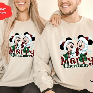 Minnie Mickey Merry Christmas Sweatshirt, Disney Christmas Sweatshirt, Christmas Mickey And Minnie Plaid Sweatshirt, Christmas Family Sweat