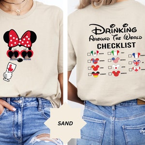 Mickey Beer Minnie Wine Front and Back, Epcot Drinking Around The World Shirt, Drinking Around the world checklist, Disney Couple shirts