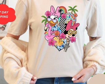 Camiseta retro de Minnie y Daisy para la playa, camiseta de verano de Disney.