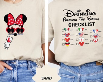 Mickey Beer Minnie Wine Front and Back, Epcot bebiendo alrededor del mundo camisa, bebiendo alrededor del mundo lista de verificación, camisas de pareja de Disney
