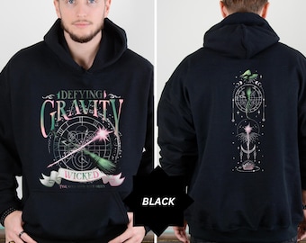 Sudadera Wicked Defying Gravity, Wicked el Musical, Sudadera rosa combina bien con verde, Varita mágica de escoba, Sudadera con capucha para fanáticos del cine