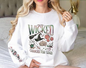 Retro Wicked Together We’re Unlimited Sweatshirt, Defy Gravity Broomstick Magic Wand Sweater, Wicked The Musical, Wizard Movie Fan Sweater