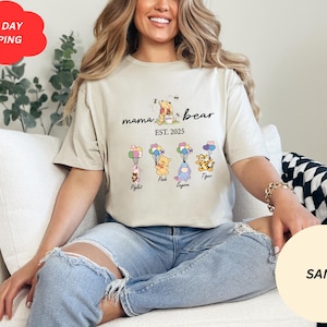 Personalized Mama Bear And Kids Names Sweatshirt, Custom Children Name Mama Bear Hoodie, Mother&#39;s Day Sweater, Gift For Mom, Winnie The Pooh