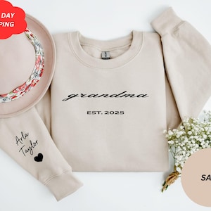 Custom Grandma Sweatshirt With Grandkids Names On Sleeve, Personalized Granny Hoodie, Gramma Outfit, Gigi Mimi Clothing, Mothers Day Gifts