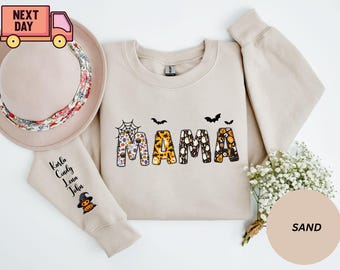 Sudadera personalizada de Halloween para mamá, camiseta de mamá espeluznante, regalo para mamá, sudadera de mamá espeluznante, camiseta de Halloween, nombre personalizado Halloweena