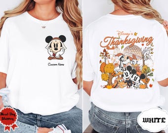 2-seitiges Disney Thanksgiving-Shirt, Micky und Freunde Thanksgiving-T-Shirt, Kürbis-Gewürz-Saison, süßes Herbst-T-Shirt, WWW Disneyland Trip