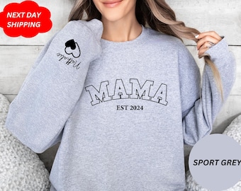 Shirt Mama Est met kindernaam op mouw, cadeau nieuwe moeder, gepersonaliseerd moedershirt, shirt mama, Moederdagshirt, shirt moeder, shirt moeder, gepersonaliseerd cadeau mama