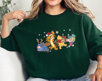 Maglietta di Natale di Winnie The Pooh, Maglietta per la festa di Natale Disney, Maglietta di Natale di Tigro e Pimpi, Maglietta di Buon Natale