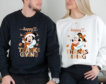 Happy Thanksgiving Shirt, Mickey and Minnie Fall Shirt, Disney Autumn Family Trip, Cute Mickey Minnie Matching Hoodie, Pumpkin Plaid Sweat