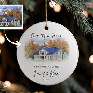 Nuovo ornamento per la casa, ornamento fotografico ad acquerello, ornamento fotografico per la casa, ornamento fotografico per il primo ritratto della casa, ornamento personalizzato con ritratto della casa ad acquerello