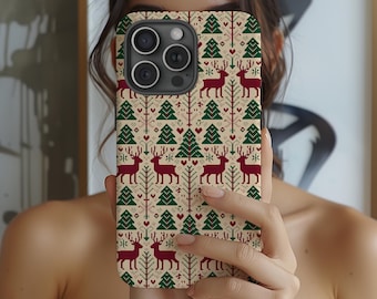 Christmas Phone Case Holiday Reindeer Vintage Nordic Winter For iPhone 17 16 15 14 13 12 Pro Max Magsafe Galaxy S25 S24 S23 S22 Pixel 10 9 8