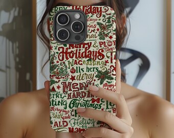 Merry Christmas Phone Case Holiday Red Green Vintage Winter For iPhone 17 16 15 14 13 12 Pro Max Magsafe Galaxy S25 S24 S23 S22 Pixel 10 9 8