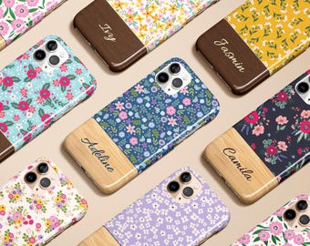 Floral Custom Name Personalized Flower Case for iPhone 17 16 15 14 13 12 11 E Max Pro Plus Magsafe Galaxy S25 S24 S23 S22 Ultra Pixel 8 9 10