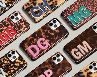 Tortoise Shell Phone Case Monogram Personalized Custom Initials for iPhone 17 16 15 14 13 12 Pro Max Air MagSafe Galaxy S25 S24 S23 Pixel 10