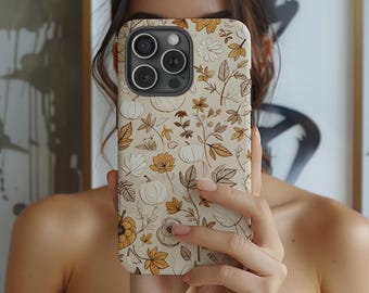 Fall Floral Pumpkin Phone Case Autumn Aesthetic Leaves Flower for iPhone 17 16 15 14 13 12 Max Pro Plus MagSafe Galaxy S25 S24 S23 S22 Pixel