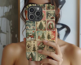 Christmas Phone Case Collage Nostalgic Christmas Tree Retro Holiday Winter Santa Reindeer iPhone 17 16 15 14 13 Pro Max Galaxy S25 S24 Pixel