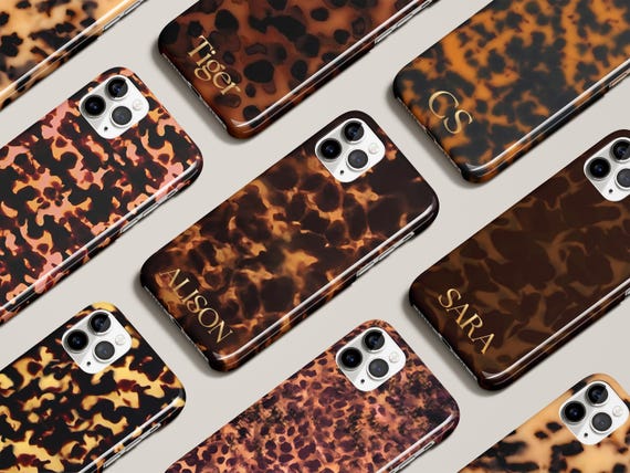 Tortoise Shell Phone Case Gold Monogram Personalized Custom Initials for iPhone 17 16 15 14 13 12 Pro Max MagSafe Galaxy S25 S24 S23 Pixel 9