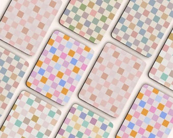 レトロパステルチェック柄 Kindle ケース Kindle Paperwhite 2024 第 12 世代 7 インチ用 Colorsoft Signature ストラップ付き カラフルなチェック柄電子書籍リーダーケース