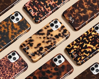 Tortoise Shell Phone Case Monogram Personalized Custom Initials for iPhone 17 16 15 14 13 12 Pro Max Air MagSafe Galaxy S25 S24 S23 Pixel 10