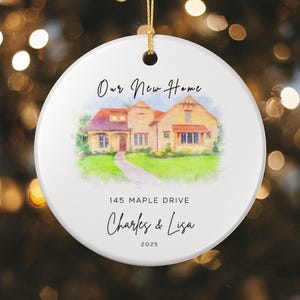 Ornamento fotografico personalizzato per la prima casa di Natale, ornamento fotografico personalizzato per la casa, ornamento con indirizzo, ornamento con ritratto di casa ad acquerello personalizzato