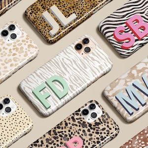 Personalized Monogram Initials Case Leopard Cheetah Zebra for iPhone 16 15 14 13 12 11 Max Pro Magsafe Galaxy S25 S24 S23 S22 Pixel 6 7 8 9