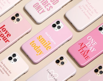 Pink Inspirational Positive Vibe Smile Phone Case for iPhone 17 16 15 14 13 12 11 Pro Max Plus Magsafe Galaxy S25 S24 S23 Ultra Pixel 10 9 8
