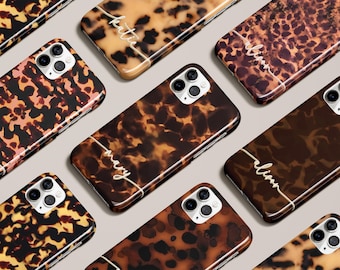 Tortoise Shell Phone Case Monogram Personalized Custom Initials for iPhone 17 16 15 14 13 12 Pro Max Air MagSafe Galaxy S25 S24 S23 Pixel 10